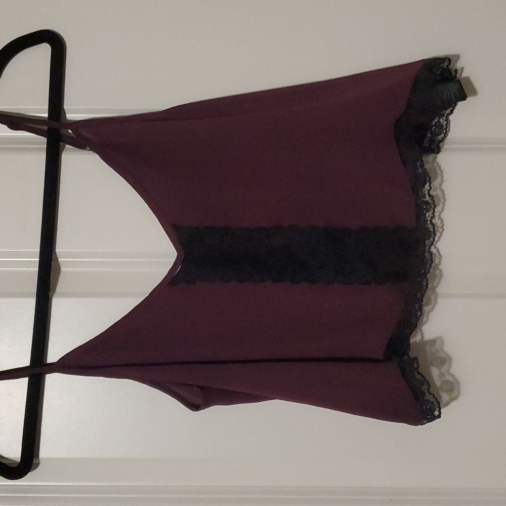 Plum top with black lace detail